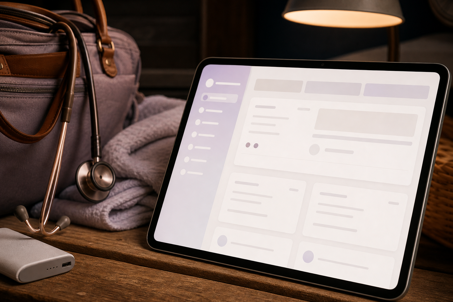 Close-up of a generic unreadable EHR app interface for EHR backups and offline access