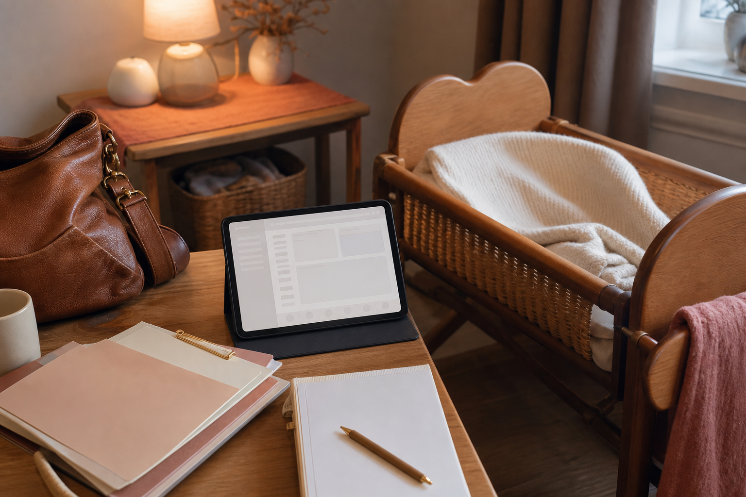 Midwifery workflow scene with birth center workflow tools in a birth center records station