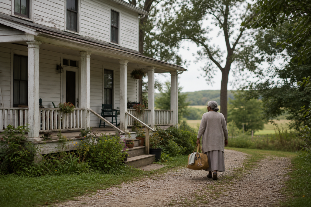 Wide old country farmhouse exterior scene for offline and field charting workflow