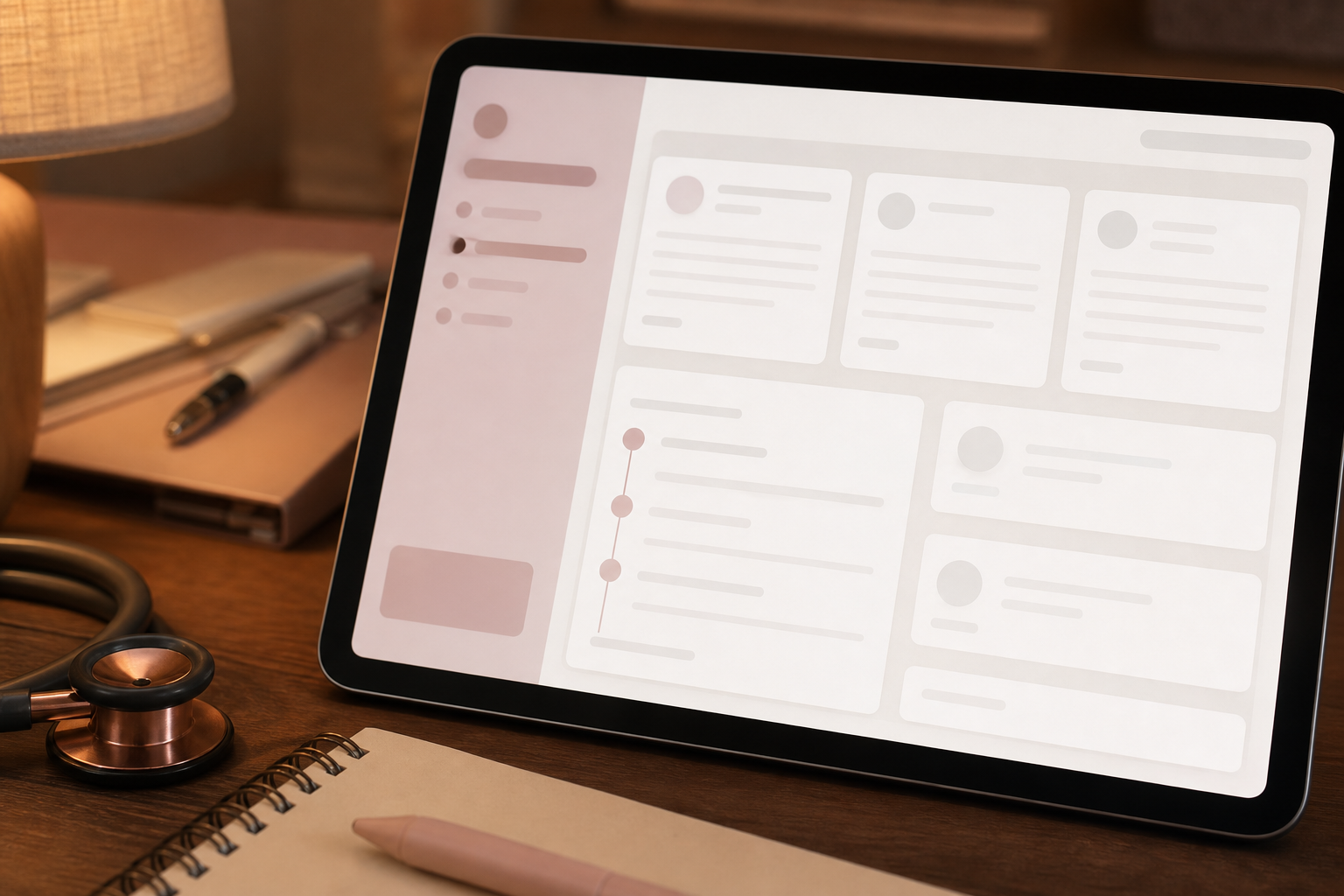Close-up of a generic unreadable EHR app interface for EHR checklist for student midwives