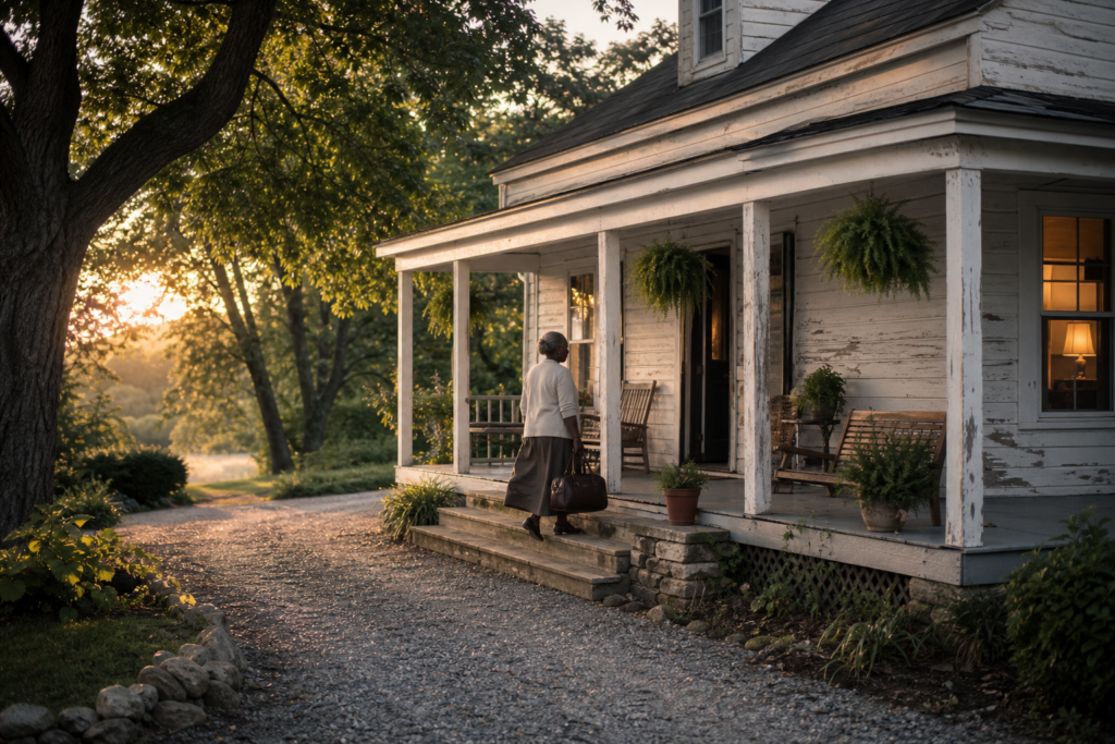 Wide old country farmhouse exterior scene for offline and field charting workflow