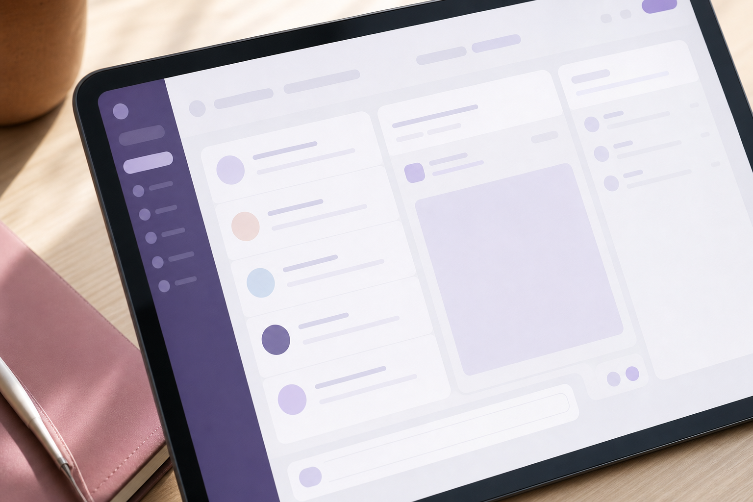 Close-up of a generic unreadable EHR app interface for secure messaging for midwifery clients